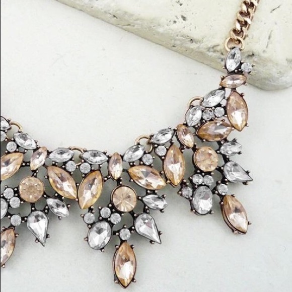 1 LEFT! Silver & Tan Statement Necklace - Picture 2 of 3